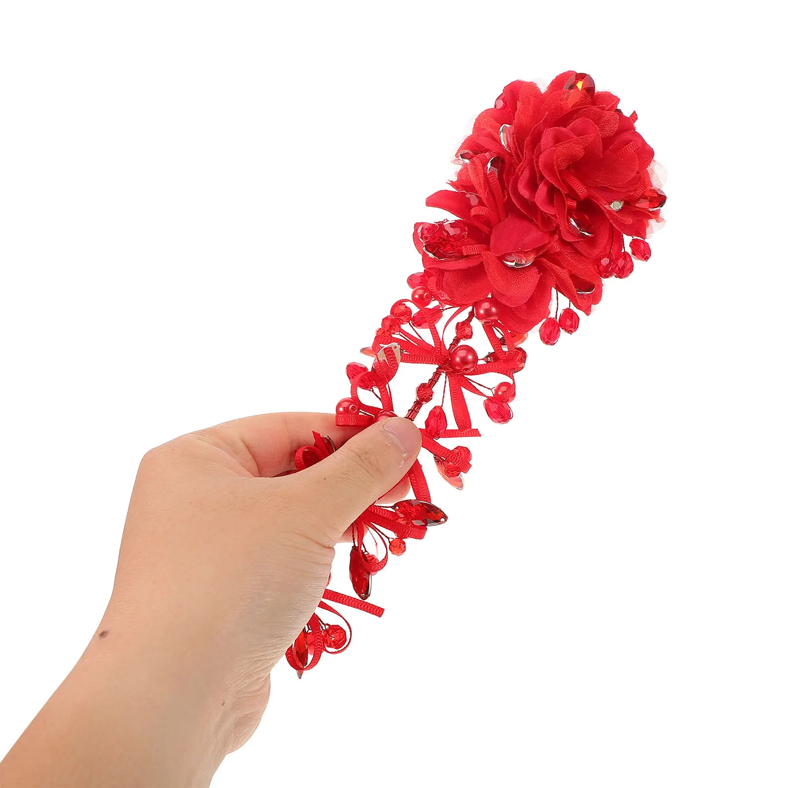 

Headdress Red Pearl Decorated Hair Hoop For Wedding Party Evening Durable Photography Prop