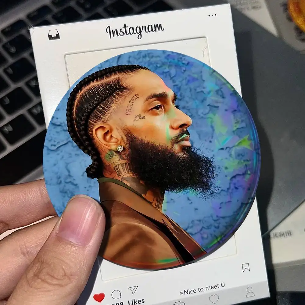 Singer N-Nipsey H-Hussle For Badge Laser Holographic Custom Badge Image Metal Lapel Pin Brooch For Clothing Backpack Decorative