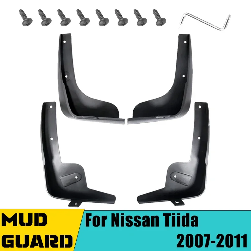 4 PCS Car Mudguard Mud Flaps For Nissan Tiida Versa Latio C11 2007-2011 2008 ABS Auto Splash Flap Guard Rear Fender Accessories