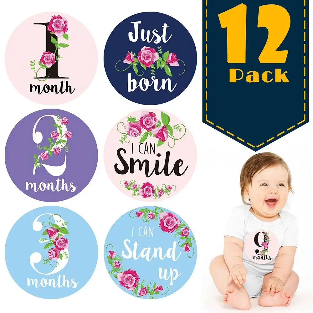 12Pcs/Set Babies Monthly SKill Stickers Newborn Pregnant Women Self Adhesive Milestone Stickers Photograph Prop DIY Souvenirs