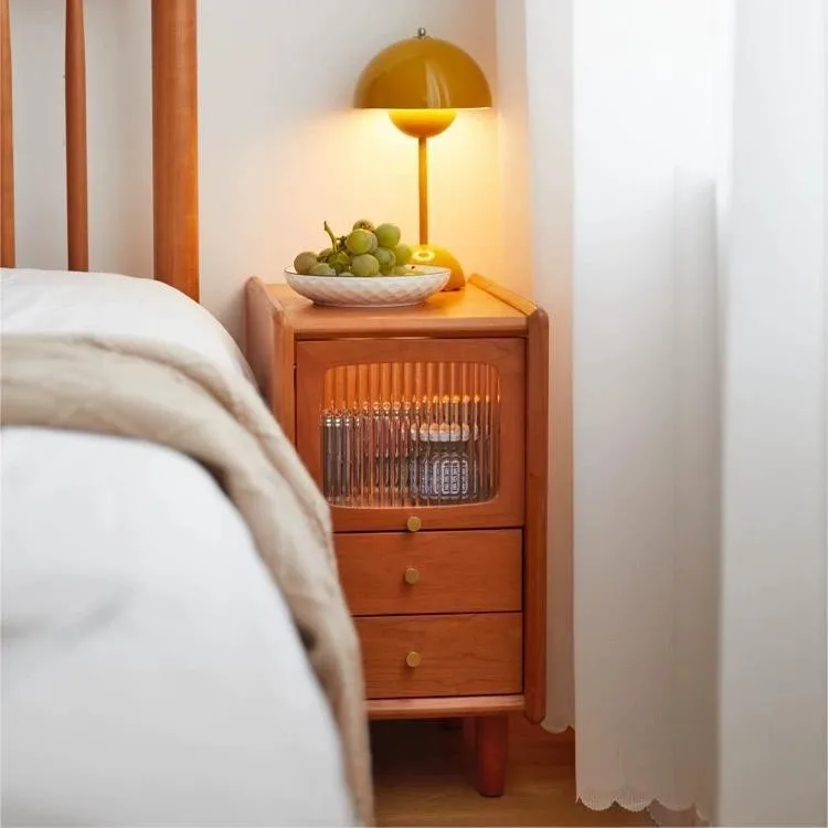 Cherry wood small building bedside table Nordic solid wood bedside table Japanese-style small apartment bedroom storage