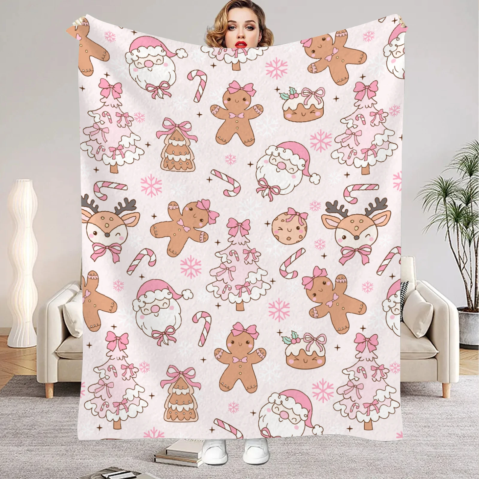 Christmas Flannel Blanket, Suitable for Sofa Beds, Office Outdoor Applicable in All Seasons Comfortable and Warm Various Sizes