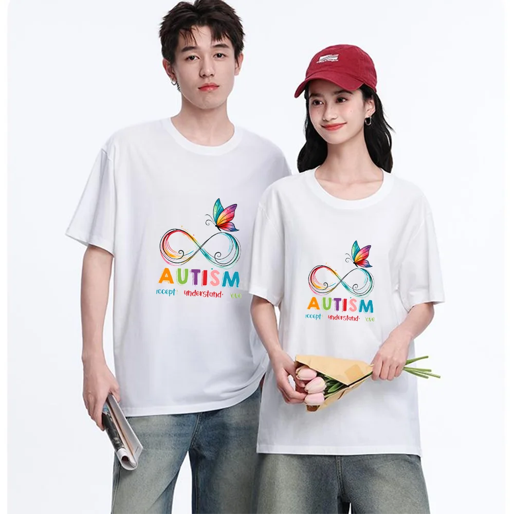 Autism Infinity Symbol Butterfly Printed T Shirt Breathable Fabric S-3XL Personalized Custom Casual Short Sleeve Tee Aesthetic G