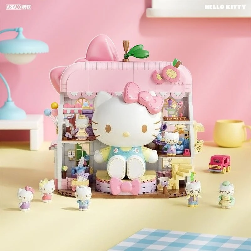 

NEW AREA-X Sanrio Building Blocks Hello Kitty Sweet Home Children's Assembly Toy Street Scene Architectural Model Ornament Gift