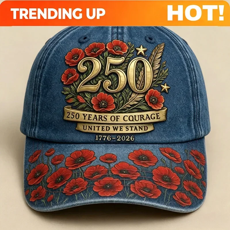 Custom Hats Stunning 250 Years Of Courage Poppy Cap Adjustable Timeless Patriotic Collectible Versatile Everyday