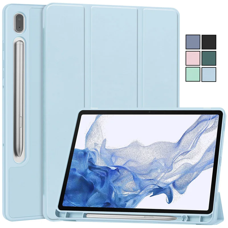 

For Samsung Galaxy Tab S9 Case with Pencil Holder Folding Stand Soft TPU Back Smart Cover for Funda Galaxy Tab S9 Case 11 inch