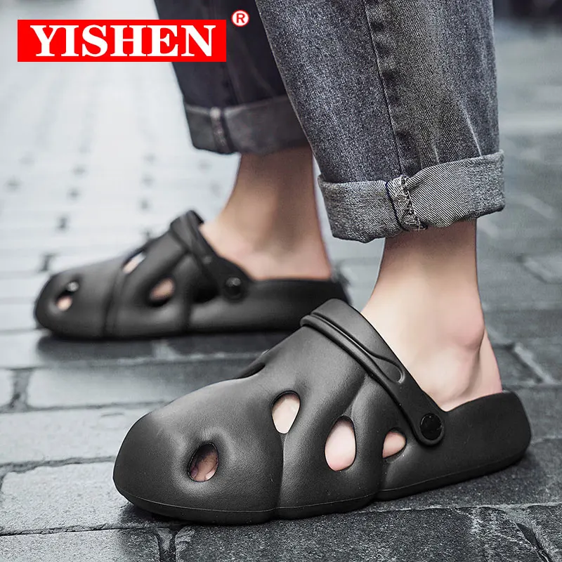 

Сандалии YISHEN мужские для сада, быстросохнущие шлепанцы для дома и пляжа, плоская подошва, летняя обувь для воды