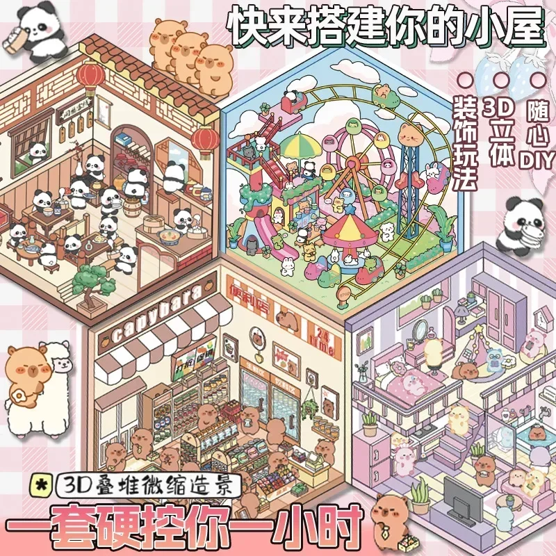 Mutter Kinder Niedliche Cartoon 3D Koreanische Prinzessin Meerschweinchen Aufkleber Kawaii Cartoon Landschaft Aufkleber Mode Stress Relief Poster