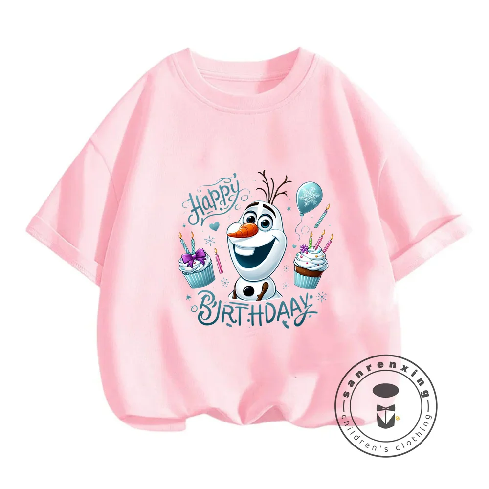 Disney Elsa Princess Charm in Summer T-Shirts Comfortable Kawaii O-Neck Upper Garments for Boys Girls Exuding Elegance and Fun