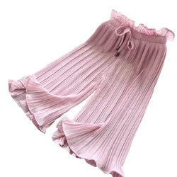 Girls Lace Tie Wide Leg Pants Children's Nine Points Breathable Pants Summer Girls Casual Pants 2-10 Years Old