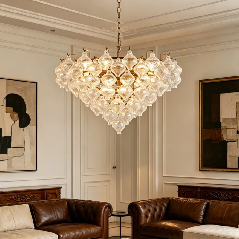 Luxury American Glass Chandelier Ceiling Light Modern Chandeliers for Living Room Pendant Lights Lustre Salon Dining Table Set