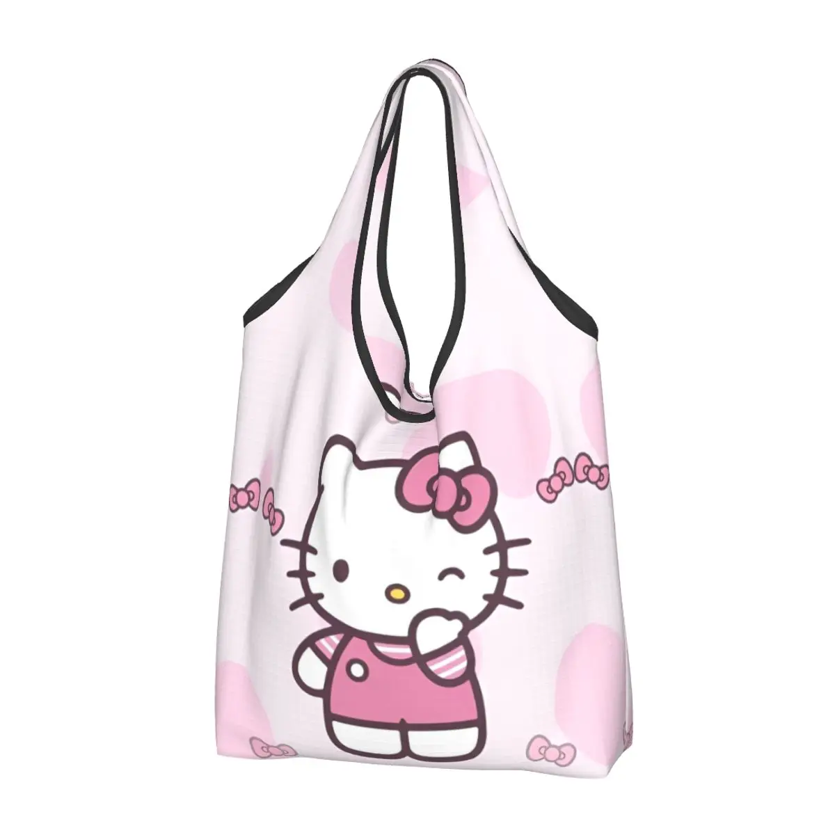 

Reusable Hello Kitty Grocery Bag Foldable Machine Washable Kawaii Shopping Bag Large Eco Storage Bag Attached Pouch