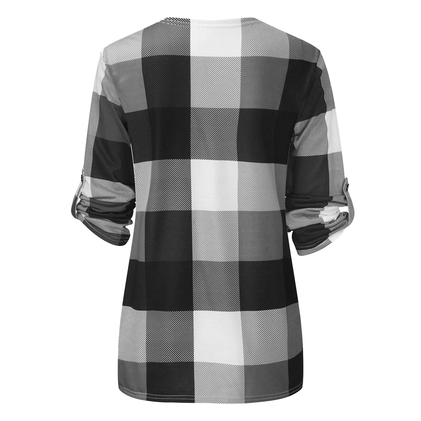 Women\'s Tops Casual Cotton Long Sleeve Plaid Shirt Slim Zipped V Neck Plaid Tunic Shirt Blouses