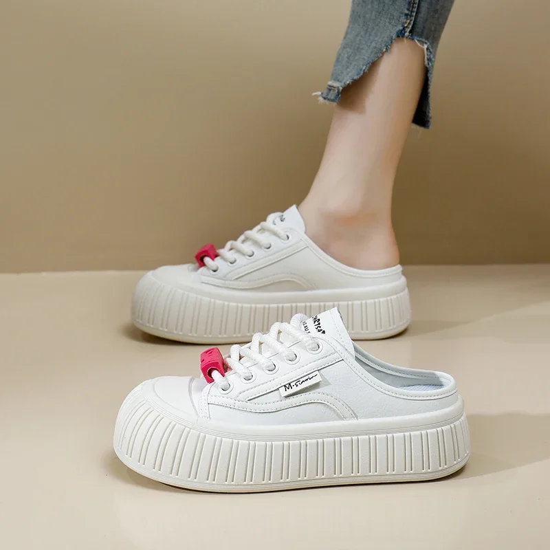 2024 New Women's Platform Backless Walking Sneakers Summer Slip On Mules Height Increase Shoes Closed Toe Slippers