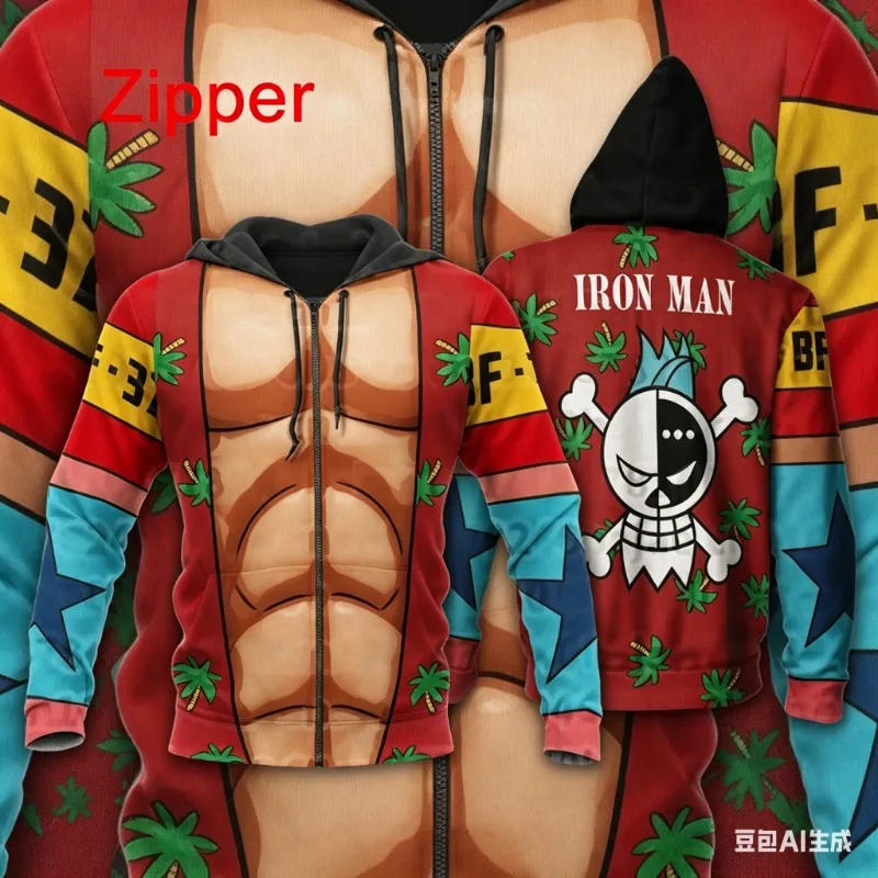 

Толстовка с капюшоном в стиле аниме One Piece для мальчиков и девочек, куртка на молнии, толстовка с графическим принтом Луффи, повседневные топы, новые размеры 100-160