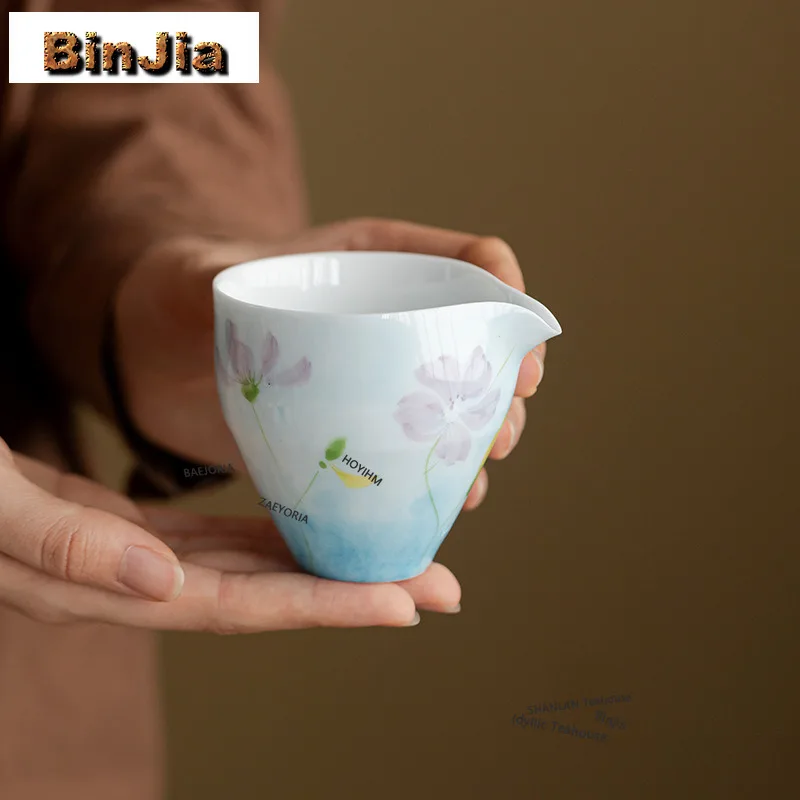 BAEJORIA 145ml White Porcelain Hand-painted Galsang Flower Tea Pitcher Aesthetic Divide Tea Cha Hai Justice Cup Fair Mug Teaware