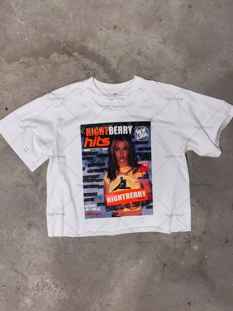 

American High Street Trendy Animation Printed Oversized Short-sleeved Top Men Y2k Pure Cotton Round Neck Fashion T-shirt Women