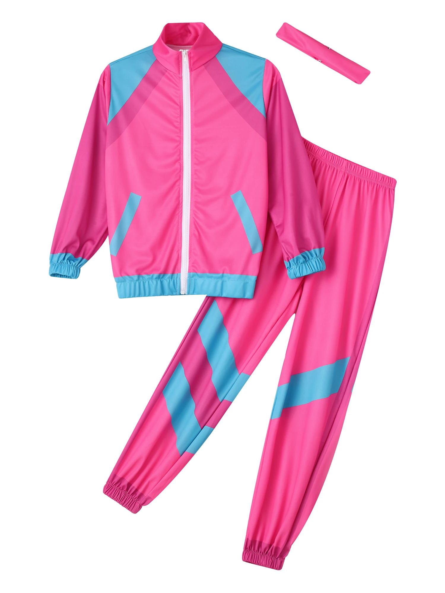 Bambini Unisex anni '80 Costume da discoteca retrò Top pantaloni fascia Set Costume Hip Hop tuta da ballo tuta sportiva per la festa di carnevale sul palco