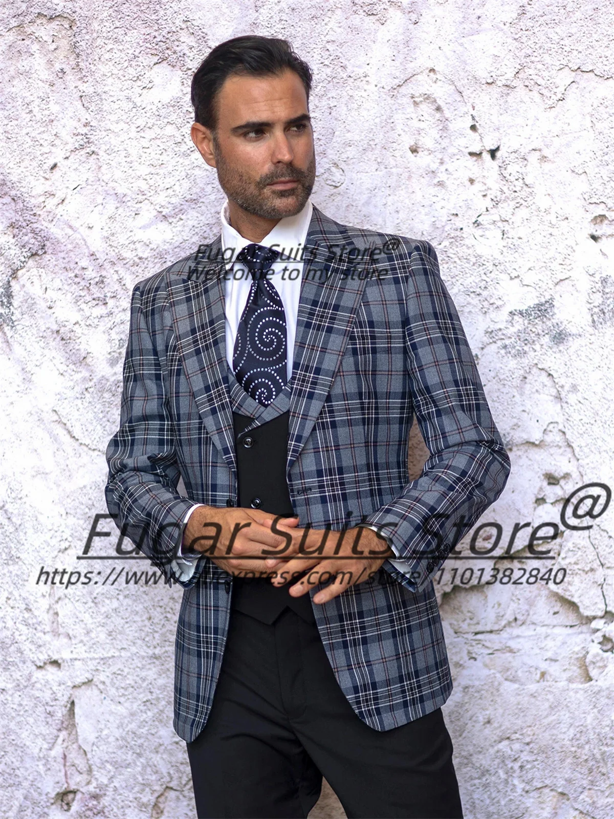 

Customized Italian Style Plaid Men Suits Business Slim Fit Peak Lapel Man Banquet Tuxedos 3 Pieces Sets Male Classic Blazers