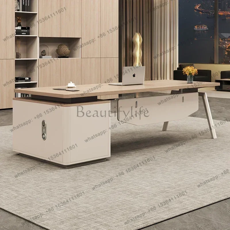 LJY Office Furniture L Shape Executive Office Desk Luxury With Drawers Filing Cabinet Computer Boss Desk Modern Manager Supervis