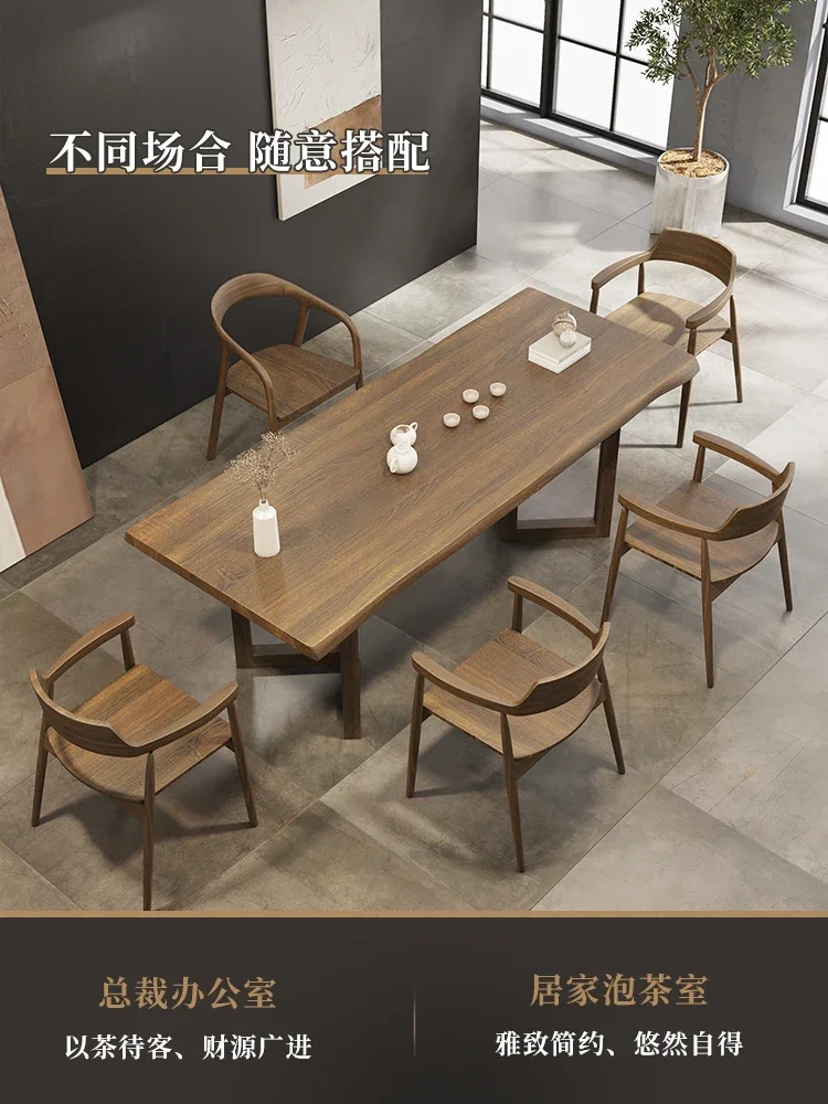 Solid Wood Table-Chair Set Large Board Tea Table Living Room Home Log Tea Table Balcony Tea Table