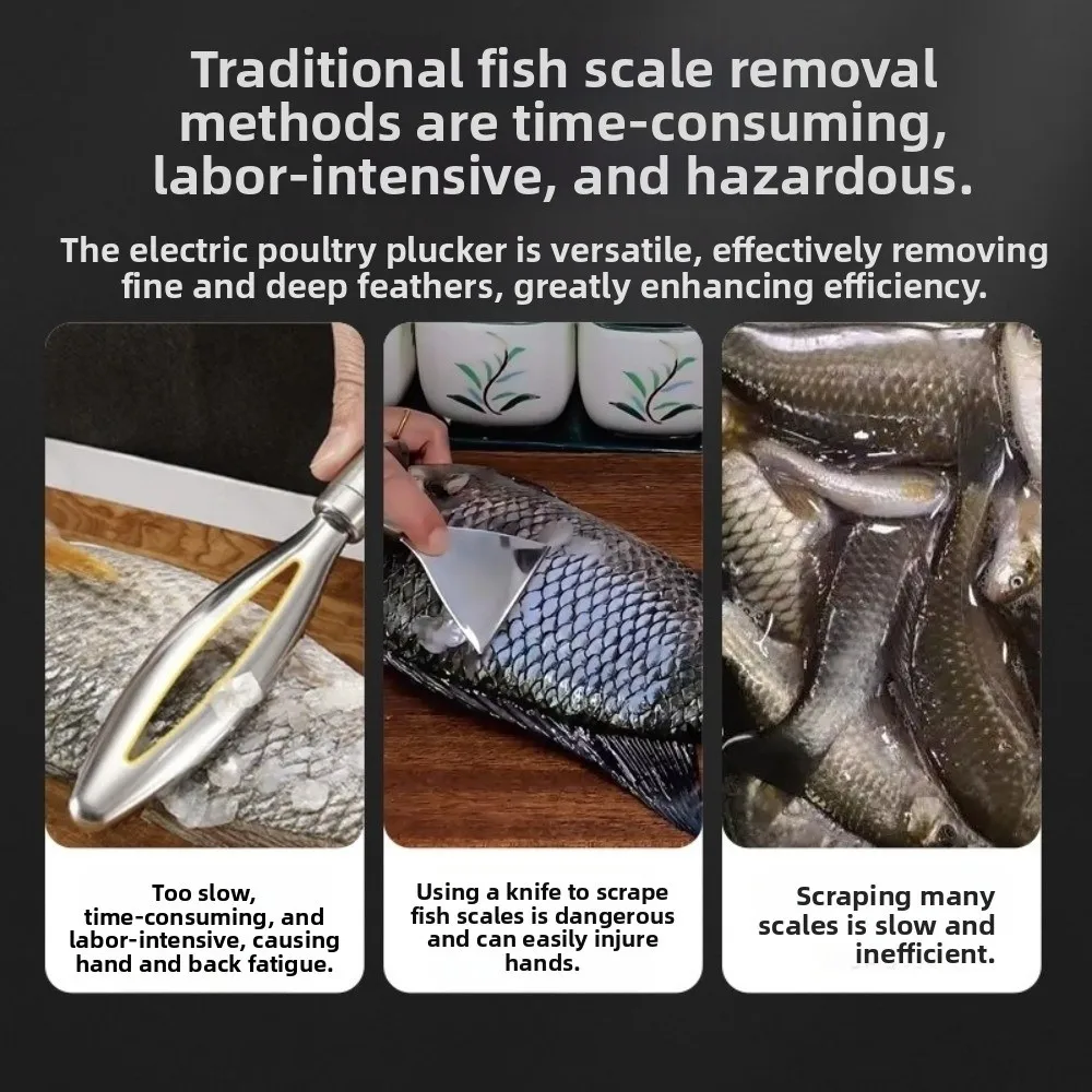 

Waterproof Electric Fish Scaler Rechargeable Battery Electric Power Fish Scale Remover Cordless Design Stainless Steel