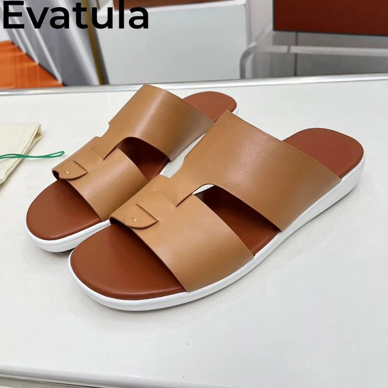 2024 Summer High Quality Genuine Leather Flat Slippers Men Open Toe Lazy Slides Shoes Male Outdoor Casual Beach Mules Hombres