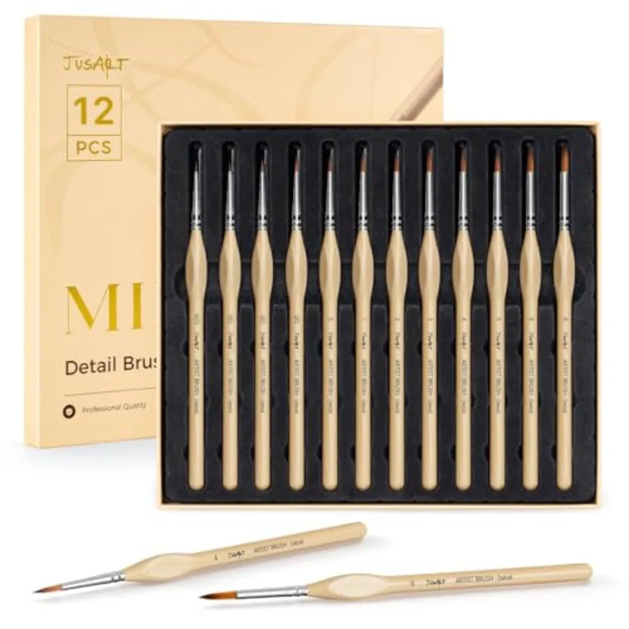 

Detail Paint Brushes Set, 12 PCS Fine Tip Model Miniature Paint Brushes for Fine Detailing - Acrylic, Watercolor, Oil, Models,