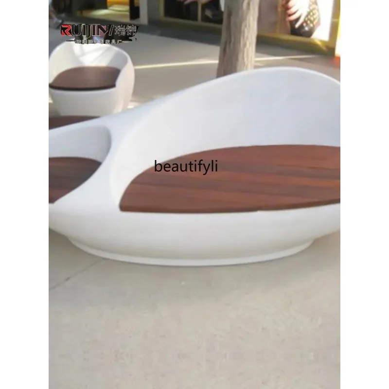 ss26 Fiberglass Lounge Chair Outdoor Wood Veneer Shopping Mall Public Area Waiting Chair Square Park Stool