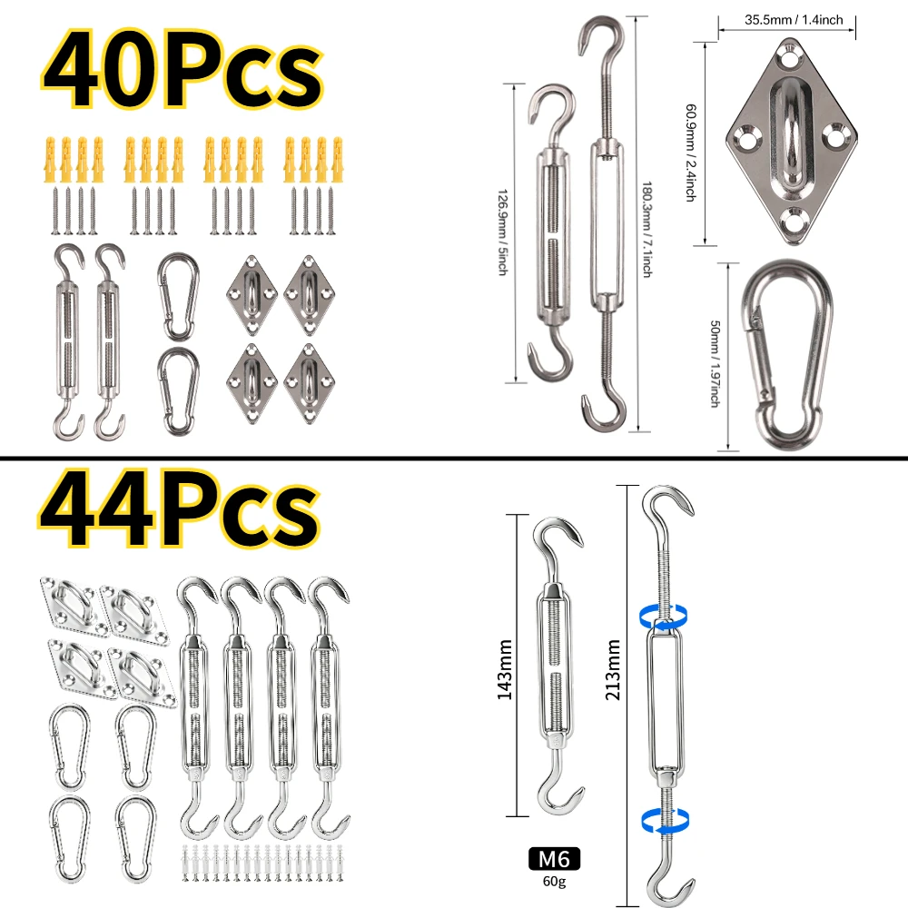 Stainless Steel Sun Shade Sail Install Attachment Set Heavy Duty Camping Tent Hardware Kit for Home Garden Sunshade Fixing Tools