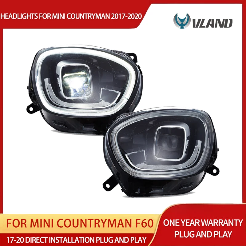 Vland Full LED Dual Beam Projector Headlights for Mini Countryman F60 2017-2020, DRL Sequential Turn Signal, Plug-and-Play Front