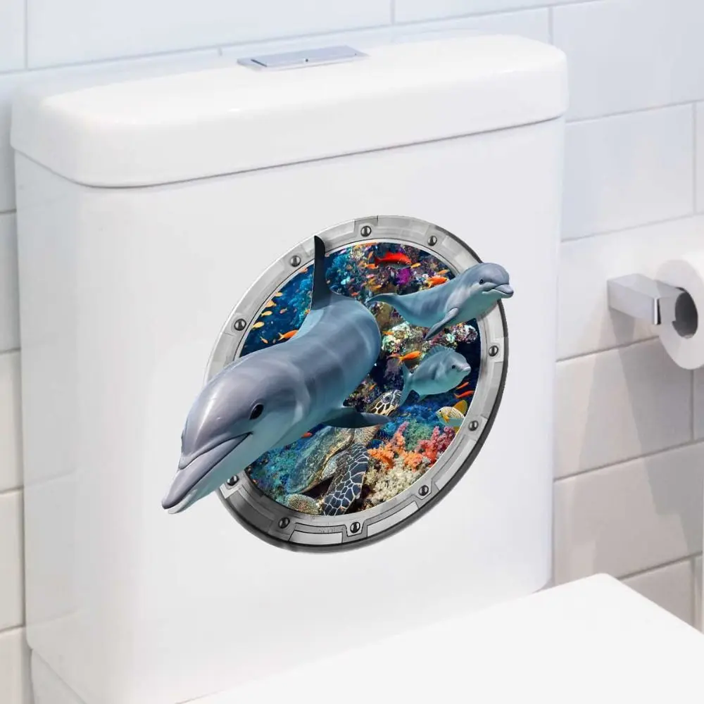 PVC 3D Infauna Toilet Stickers Dolphin Turtle Shark Home Decoration Vivid Sea Life Decals Bathroom Ornament Removable Wall Mural