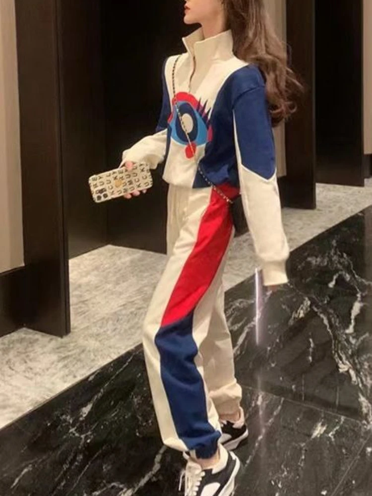 

American style sports set women's 2025 autumn and winter new fashion design printed pullover+pencil pant two-piece set