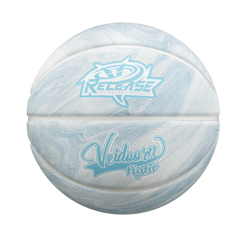 

White Blue PU Basketball Ball Official Size 7 Free Needle Net Pump Outdoor Durable Competition Basket Ball for Training