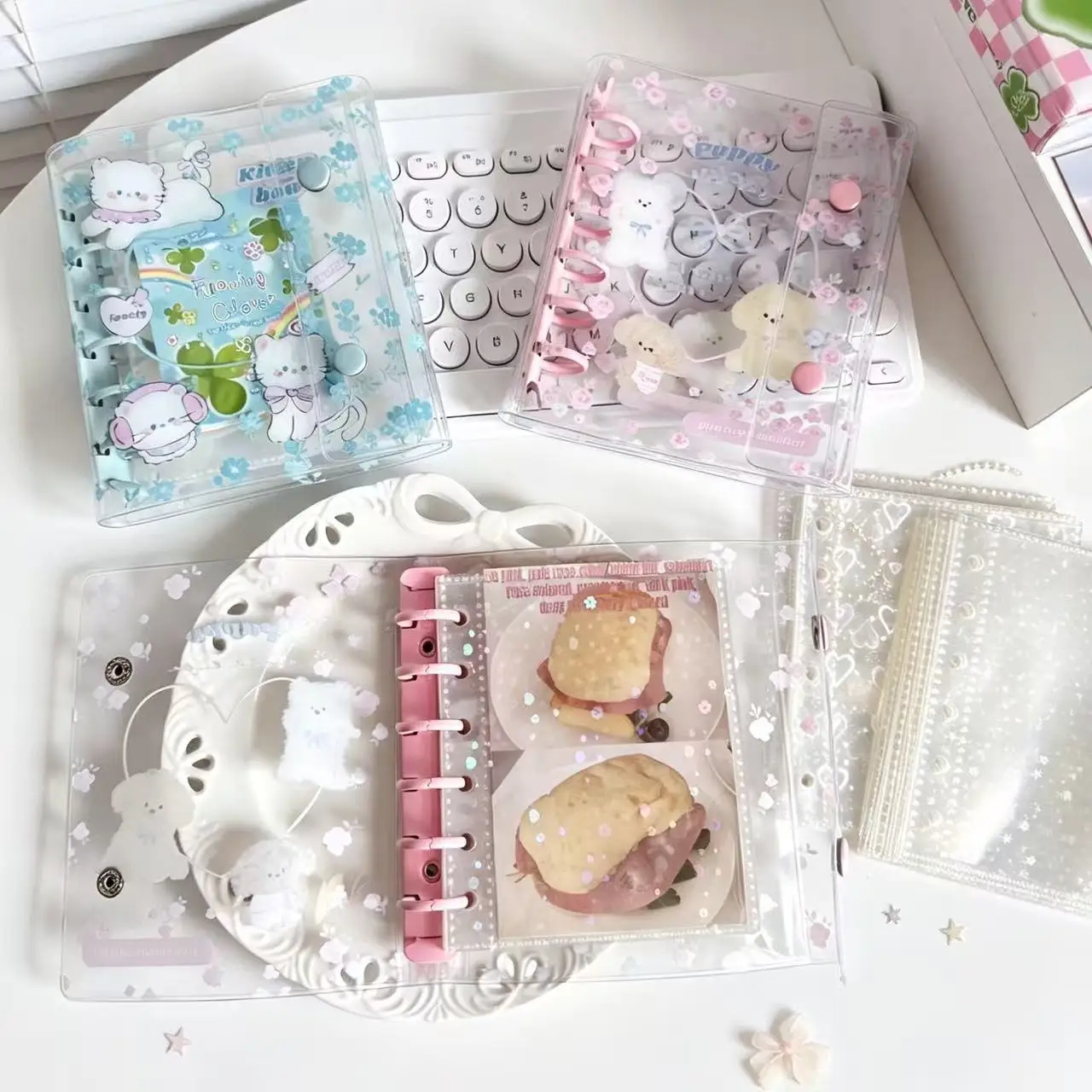 A7 Cute Sakura Dog Cat Planner Double Buckle PVC Soft Cover Color Clip Guka Notebook Planner Album Stationery
