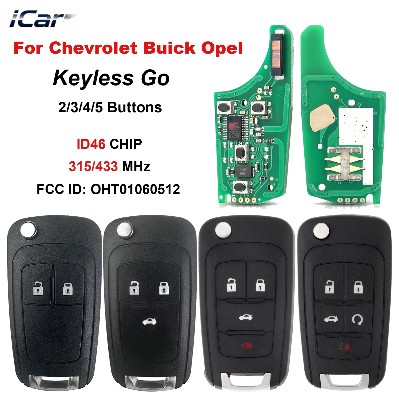 315/433MHz ID46 KeylessGo Smart Remote Car Key Fit for Chevrolet Cruze Aveo Orlando Trax Buick Lacrosse Encore Regal Verano Opel
