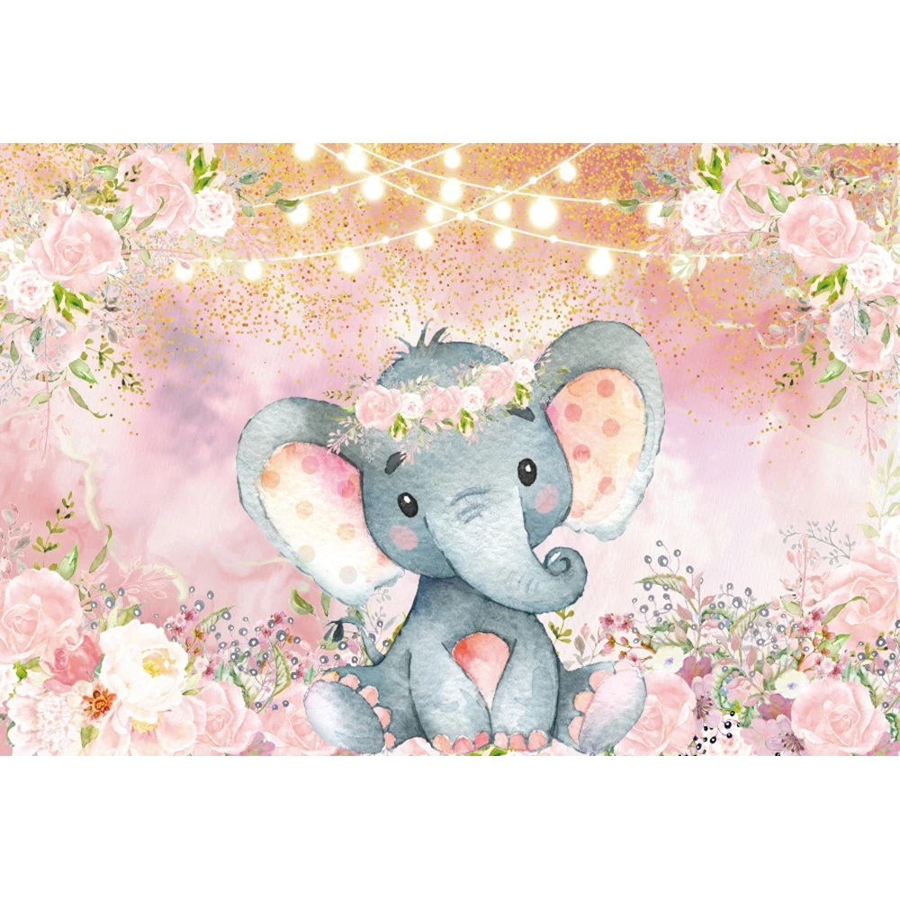 Baby Shower Cute Elephant Newborn 1st Birthday Photography Backdrop Flower Party Decor Photo Photographic Background Studio Prop