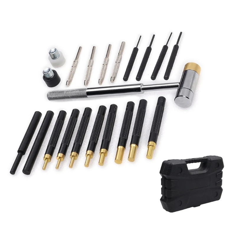 Roll Pin Punch Set with Steel Punch Double-Faced Hammers Gunsmithing Punch Tool Portable Hand Tool Set