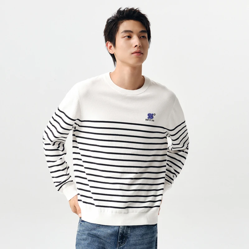 Semir 2024 Sweater Men Spring Fashion Trend Exquisite Embroidered Sweater Daily Simple Casual Commuting Pullover Tops Men