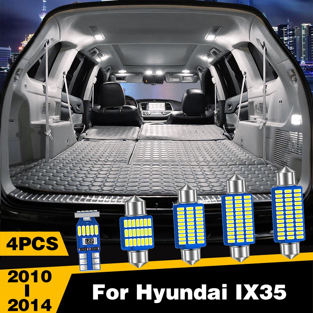 4 Pcs White Ice-Blue LED Dome Reading Roof Light Interior Accessories For Hyundai IX35 2010-2014