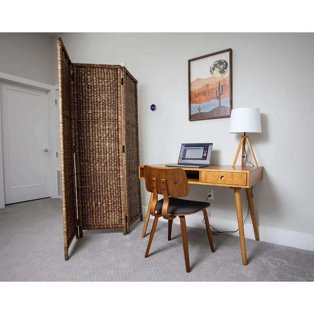 3 Panel Seagrass Room Divider - Handwoven Abaca Folding Privacy Screen, Tall Freestanding Separator