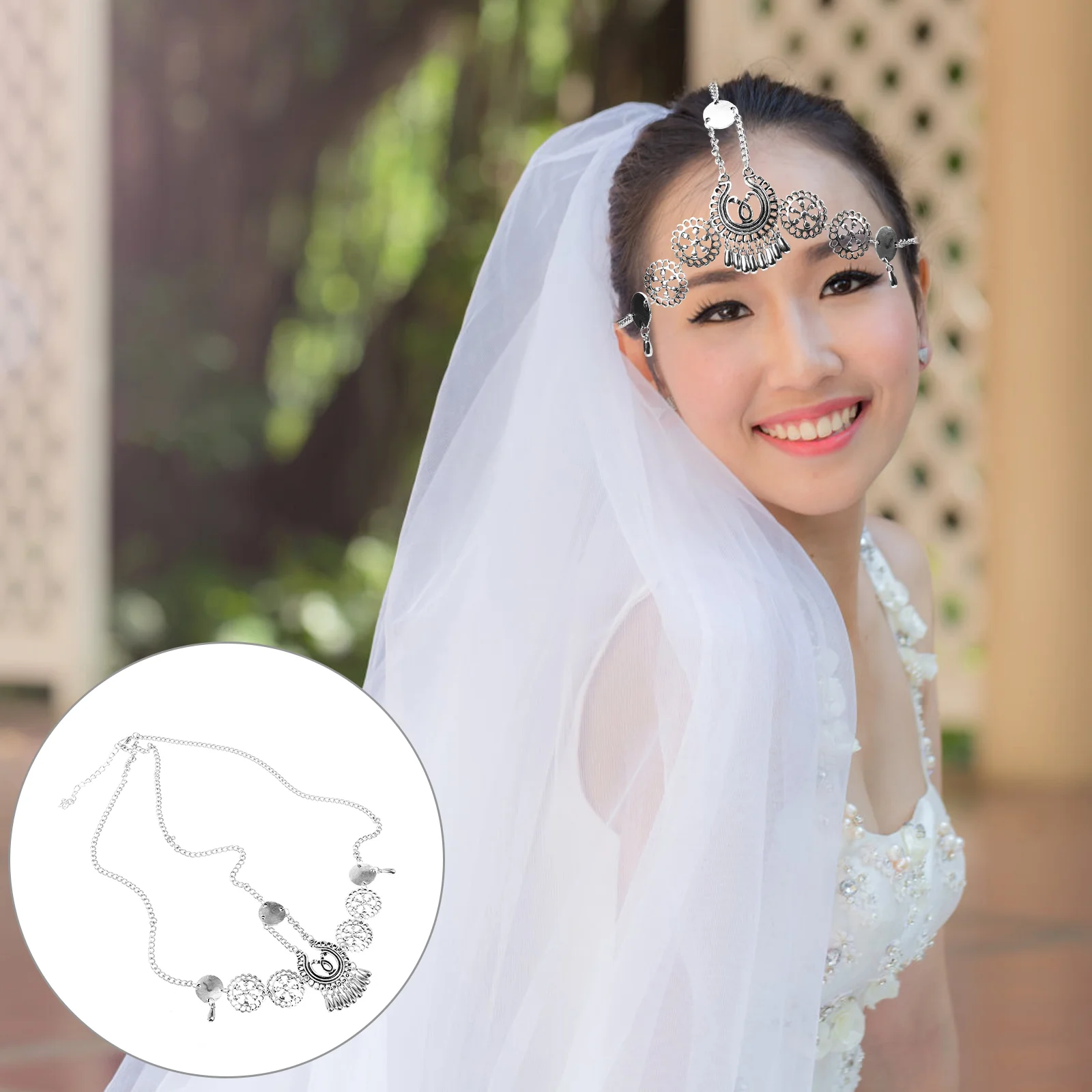 

2 Pcs Bohemian Hair Chain Fashion Head Wedding Headdress Hairband Headband Forehead Tassel Accessories