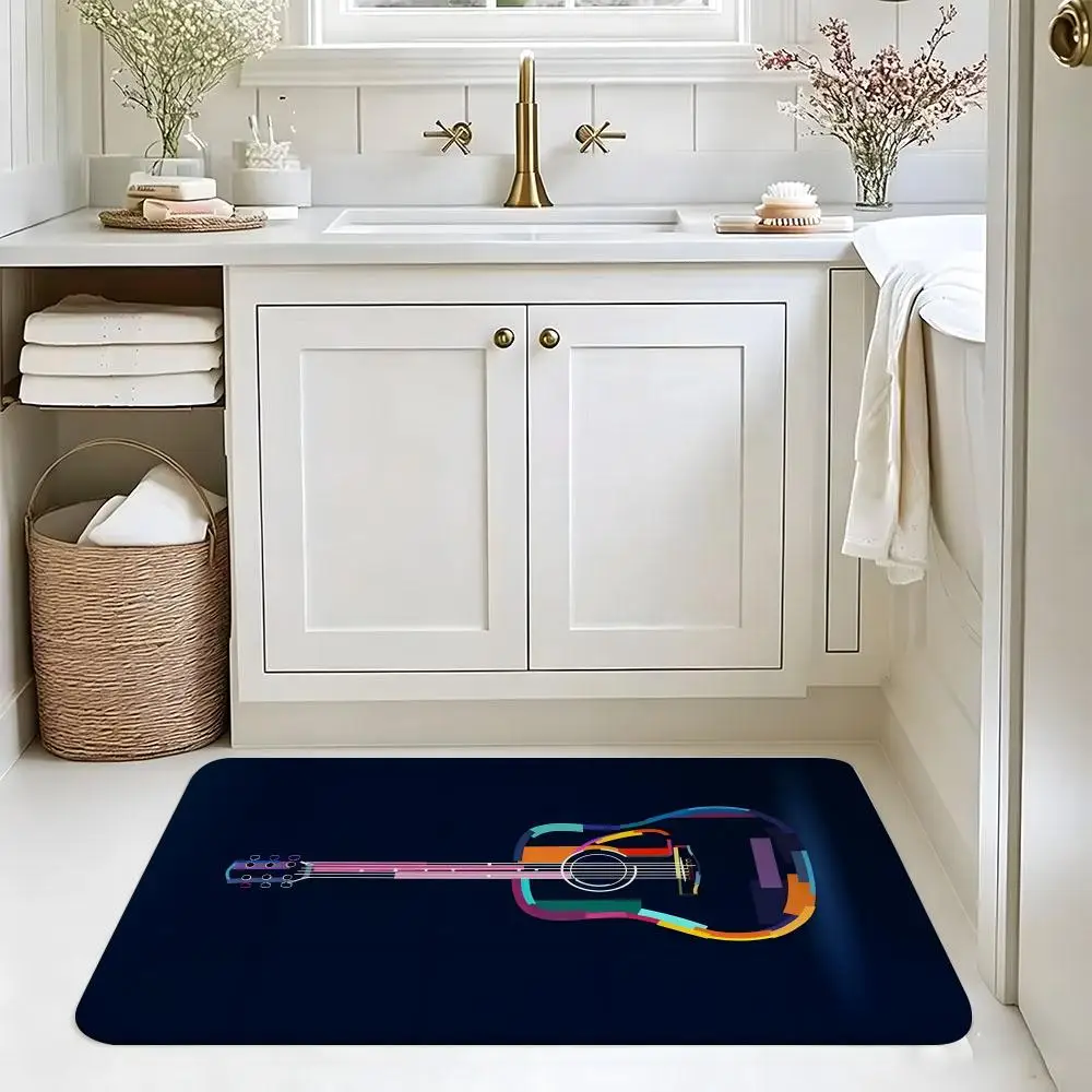 Vintage Guitar Pattern Floor Mat carpet diatom mud bathroom quick-drying absorbent floor mat household bathroom