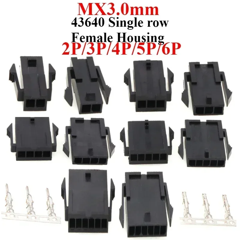 10-50sets 3.0mm Micro-Fit 3.0 Connector Receptacle Housing 2Pin 3 4 5 6 Circuit Plug House Terminal 43640 43645 MX3.0mm
