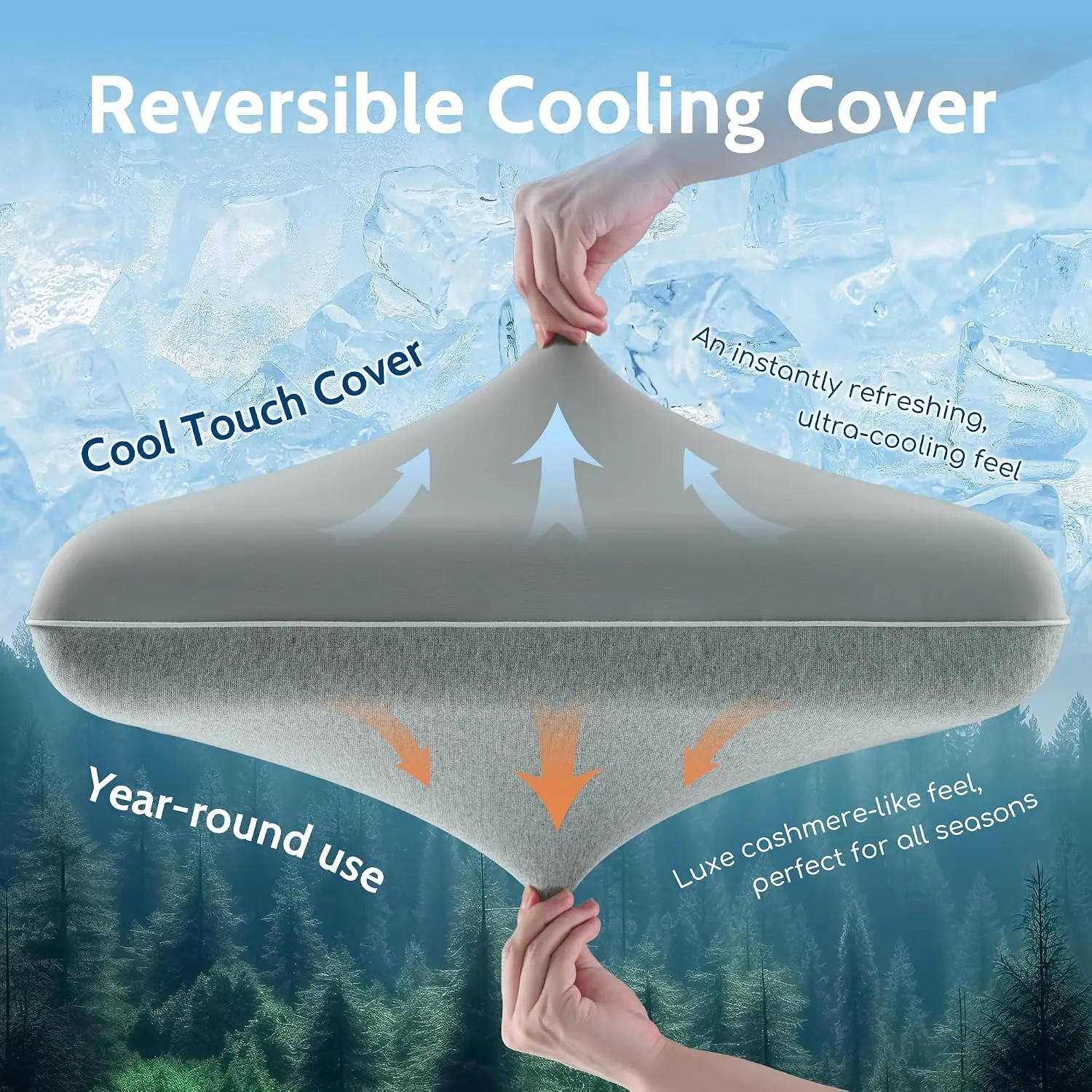 Gel Cooling Pillows for Hot Sleepers, Cooling Memory Foam Pillow with Reversible & Removable Cover, Cold Pillow for Side & Back