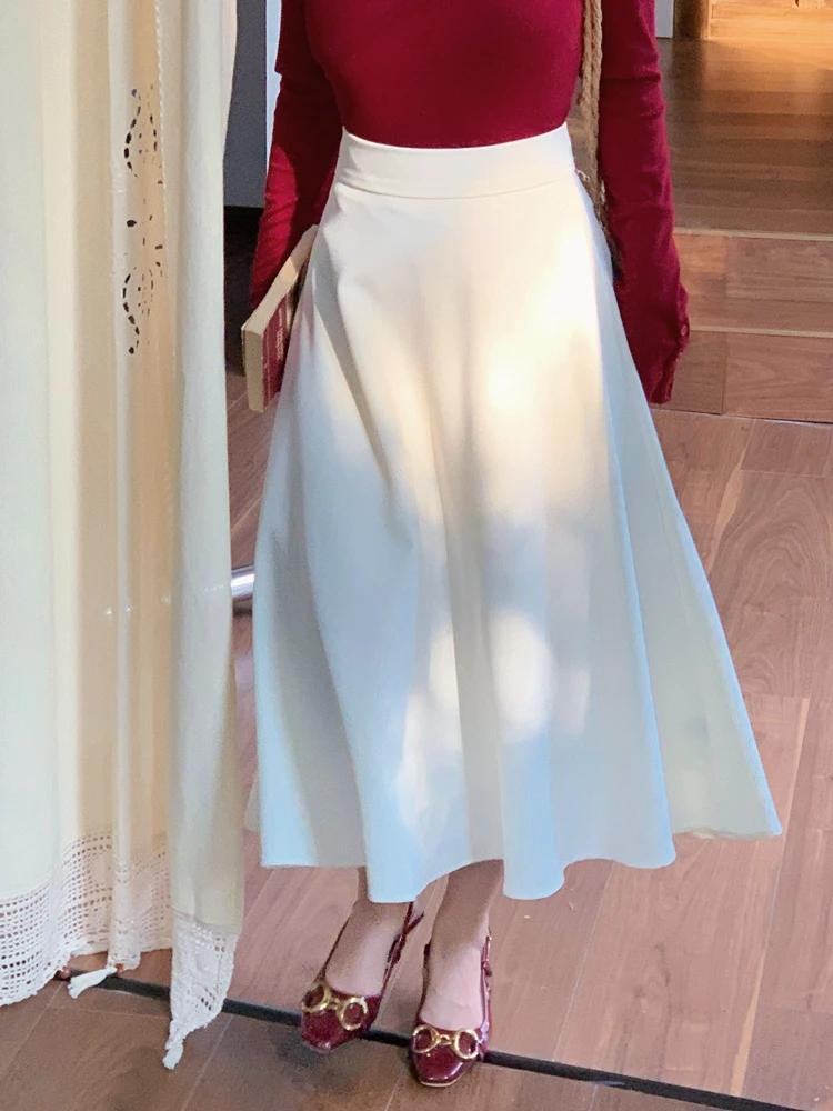 

Retro Umbrella Skirt A-Line Midi Skirt Women Elegant Flared Skirt Small Stature Autumn Fashion plus Size Simple High Waist Po...