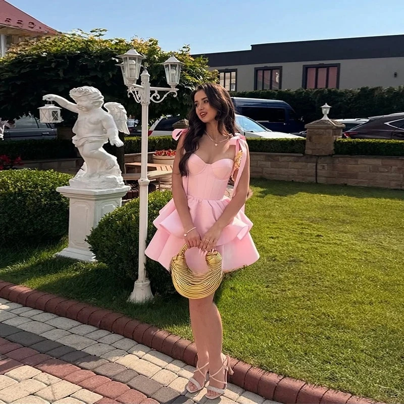2026 Off The Shoulder Short Prom Dresses Sexy Spaghetti Straps With Bows Tiered Mini Robes De Soirée Party Dress Customized