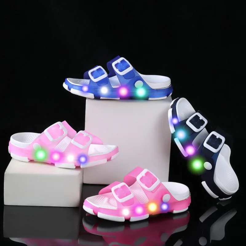 Children Slippers Luminous Beach Sandals for Boys Anti Slip Soft Sole Girls Shoes Comfortable Kids Bathroom Slippers Flip Flops