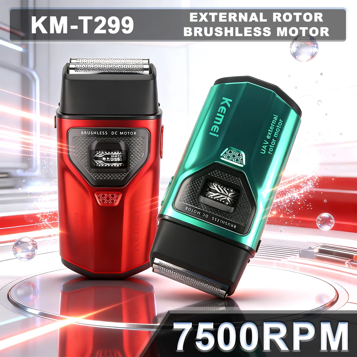 

Профессиональная бритва Kemei KM-T299 с двойной сеткой, внешним ротором, бесщеточным двигателем, триммер для бороды, LED-дисплей, для мужчин