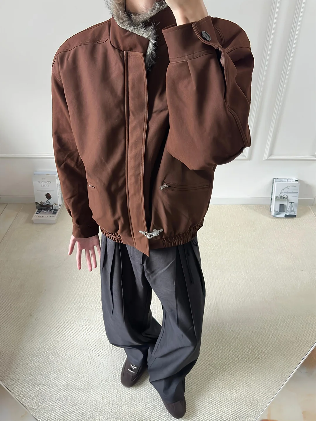 

Утепленная мужская зимняя куртка из коричневого хлопка с воротником-стойкой и узором орла, повседневная, в стиле Cleanfit